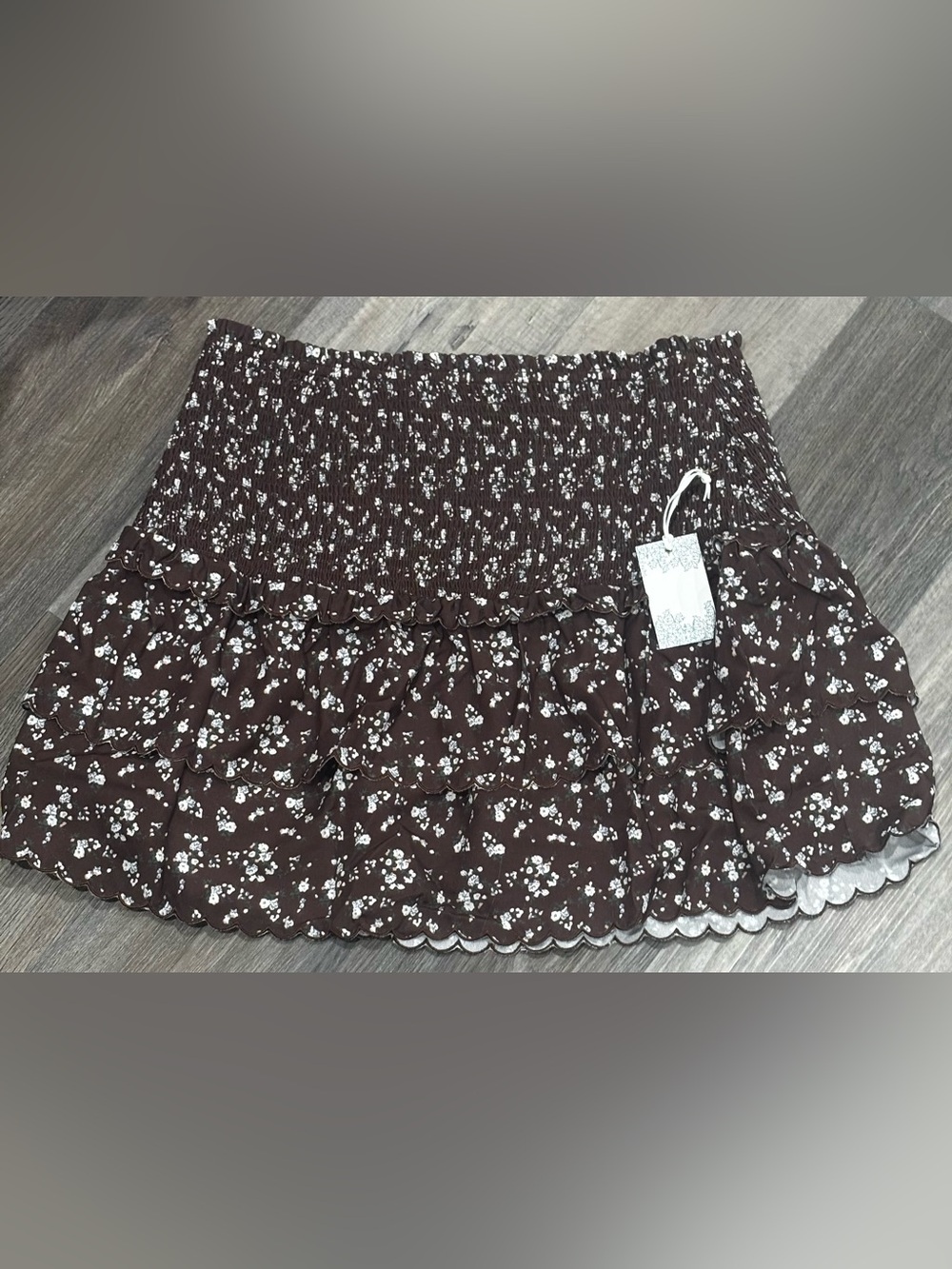 NWT Tuckernuck Hyacinth House "Steff" Smocked Mini Skirt XL Brown Ditsy Floral - Picture 4 of 11